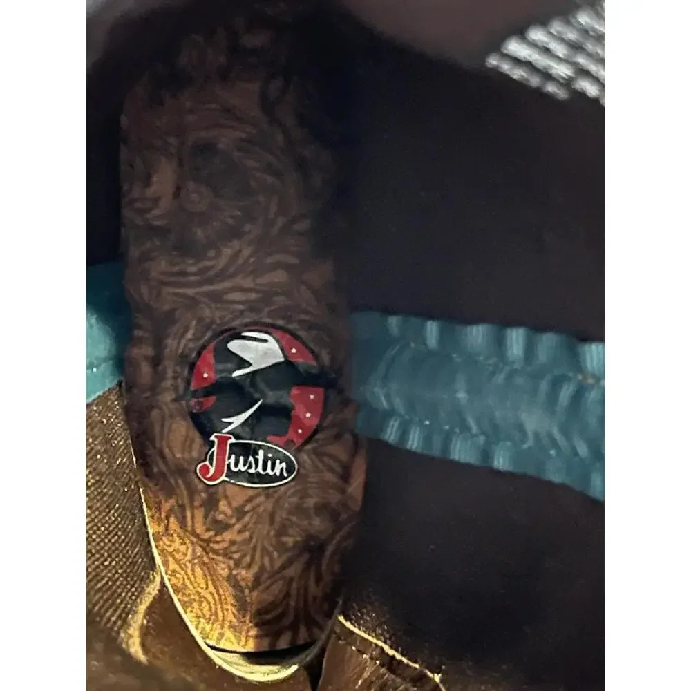 Justin Boots Rein 12 Inch Square Toe Cowboy Womens 7 1/2B  Brown Boots - Picture 8 of 9